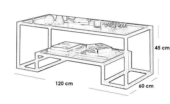 Iron and Transparent Glass Coffee Table Black - 120x60x45 cm