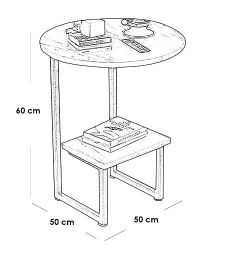 Iron, MDF and Marble wood Side Table Gold and White - 50x50x60 cm