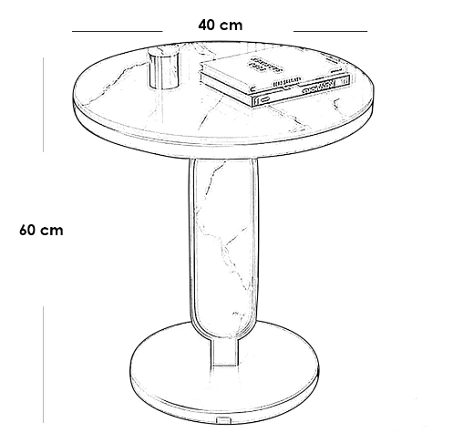Iron, MDF and Marble wood Side Table Black and Gold - 40x40x60 cm
