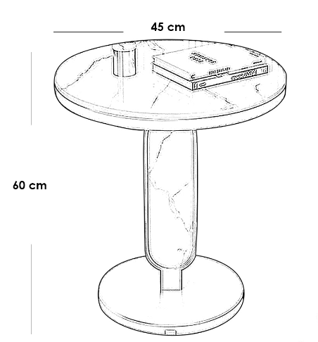 Iron and Alternative Marble Side Table Black and White - 45x45x60 cm