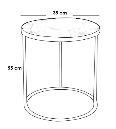 Iron, MDF and Marble wood Side table Set 2 Pieces - White and Gold