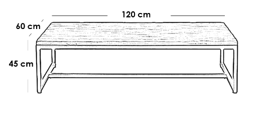 Iron, MDF and Marble wood Coffee Table Black and Grey - 120x60x45 cm