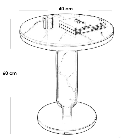 Iron and Alternative Marble Side Table Black and Gold - 40x40x60 cm