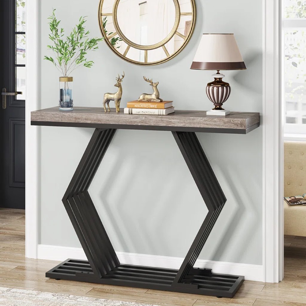 Iron and Alternative Marble Console Grey and Black - 130x40x100 cm