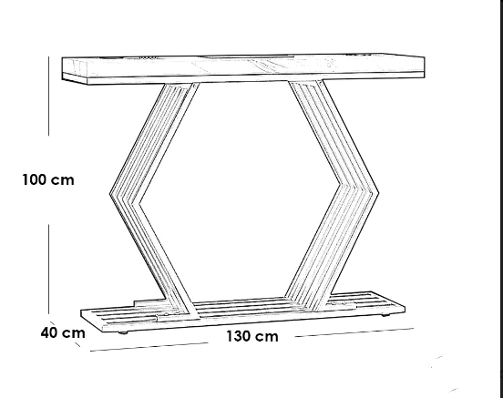 Iron and Alternative Marble Console Grey and Black - 130x40x100 cm