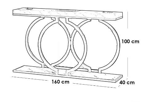 Iron and Alternative Marble Console Black and Grey - 160x40x100 cm