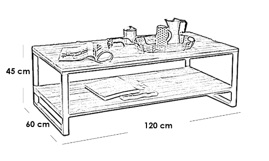 Iron, Marble and MDF Marble wood Coffee Table Black and Brown - 120x60x45 cm