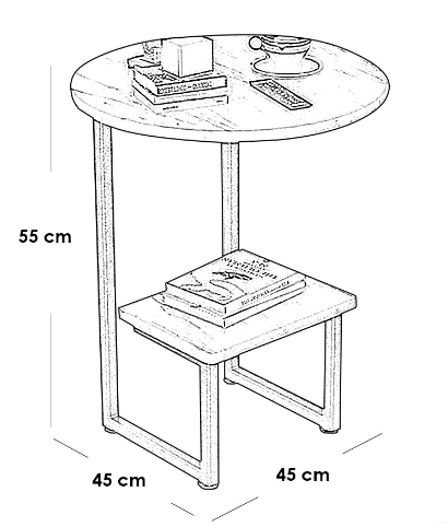 Iron, MDF and Marble wood Side Table Gold and White - 45x45x55 cm