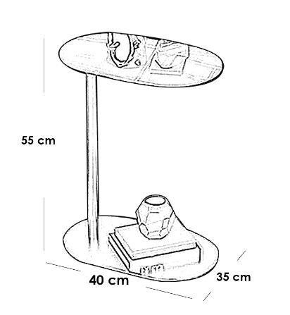 Iron, MDF and Marble wood Side Table Black and White - 40x35x55 cm