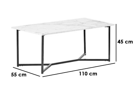 Coffee Table 45×55×110 cm - White & Black 