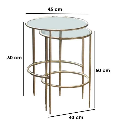 Side Table Set - 2 Pieces - Gold & Transparent 