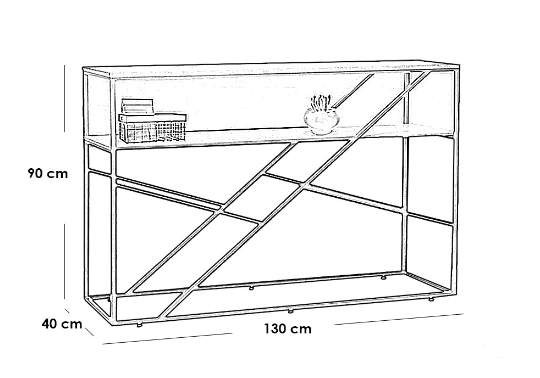 Engineered Wood and Iron Console Gold and Beige - 130x40x90 cm