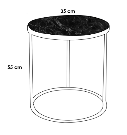 Metal and Marble Wood Side Table Black - 35x55 cm