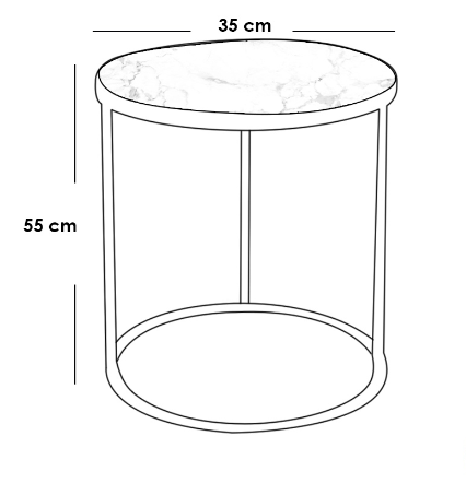 Metal and Marble Wood Side Table Gold and White - 35x55 cm