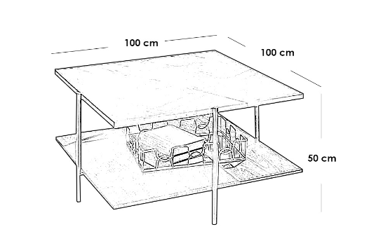 Marble Wood and Iron Coffee Table Multi color - 100x100x50 cm