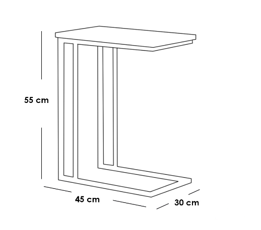 Metal and Marble Wood Side Table Black - 45x30x55 cm