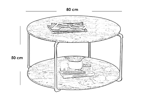 Marble Wood and Iron Coffee Table Black and White - 80x50 cm