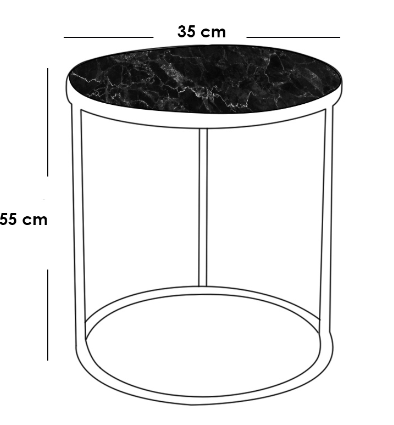 Metal and Marble Wood Side Tables Set 3 pieces - Black