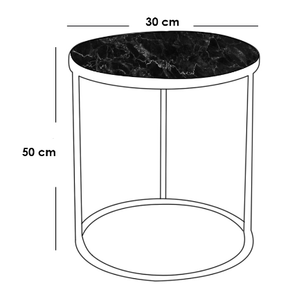 Metal and Marble Wood Side Tables Set 3 pieces - Black