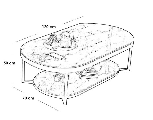 Marble Wood and Iron Coffee Table Black and White - 120x70x50 cm