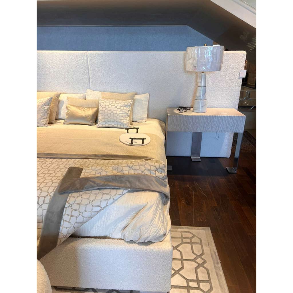 Swedish Malaysian Wood and Linen with Iron Bedroom Set 3 pieces Beige and Grey