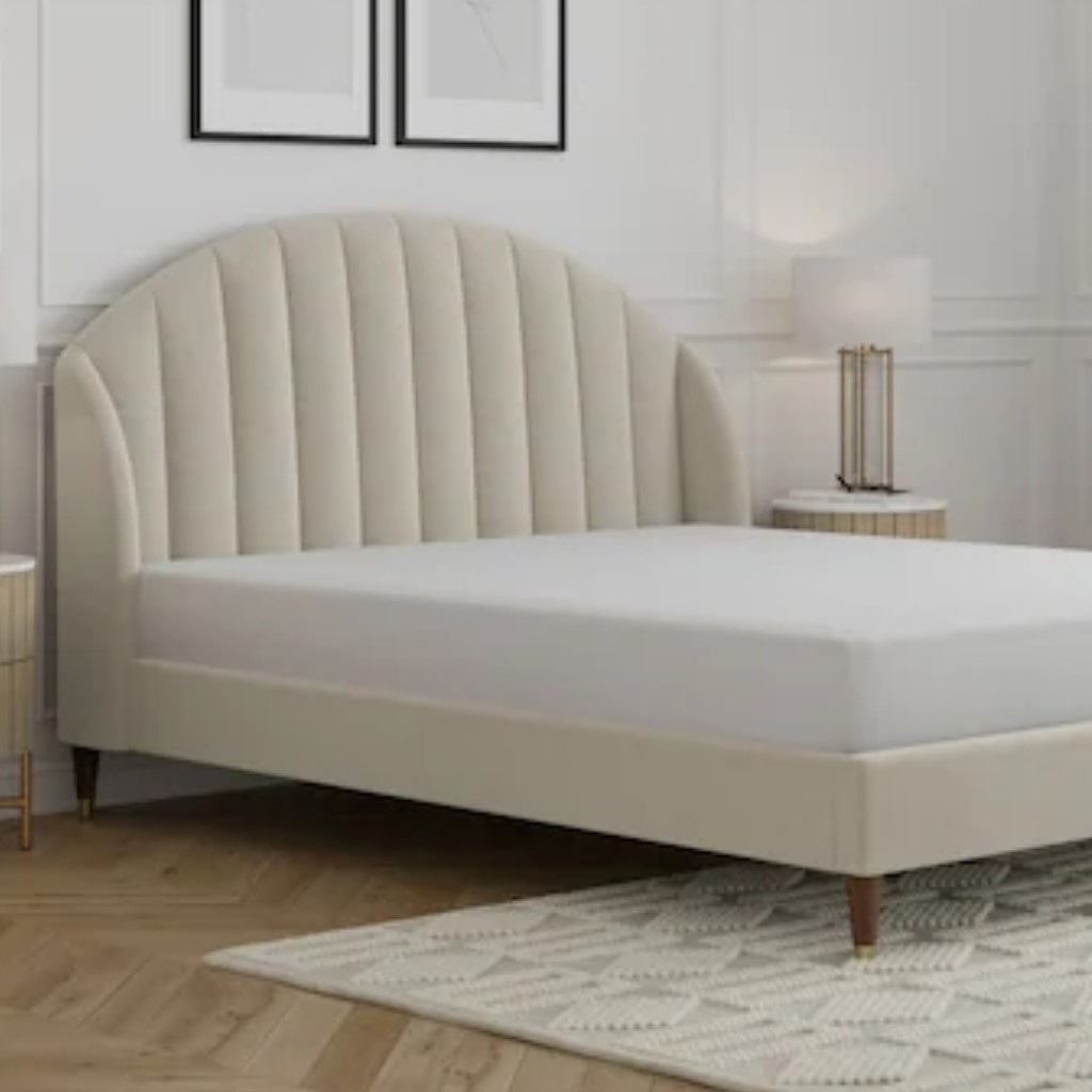 Swedish Wood and Linen Bed - Off-White