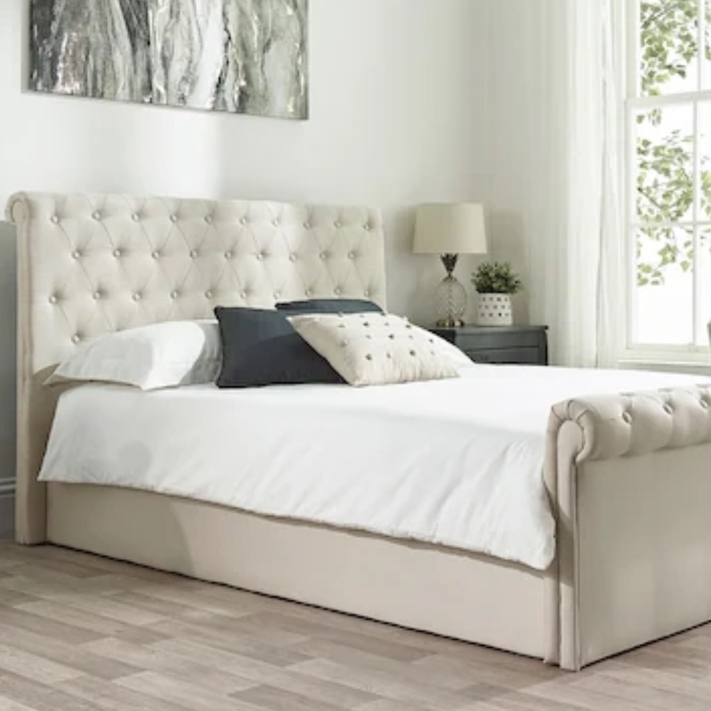 Swedish Wood and Linen Bed Off-White