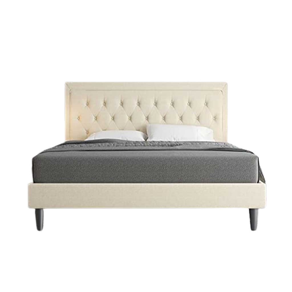 Swedish MDF & Sackcloth Super King Bed  - Beigh and Grey