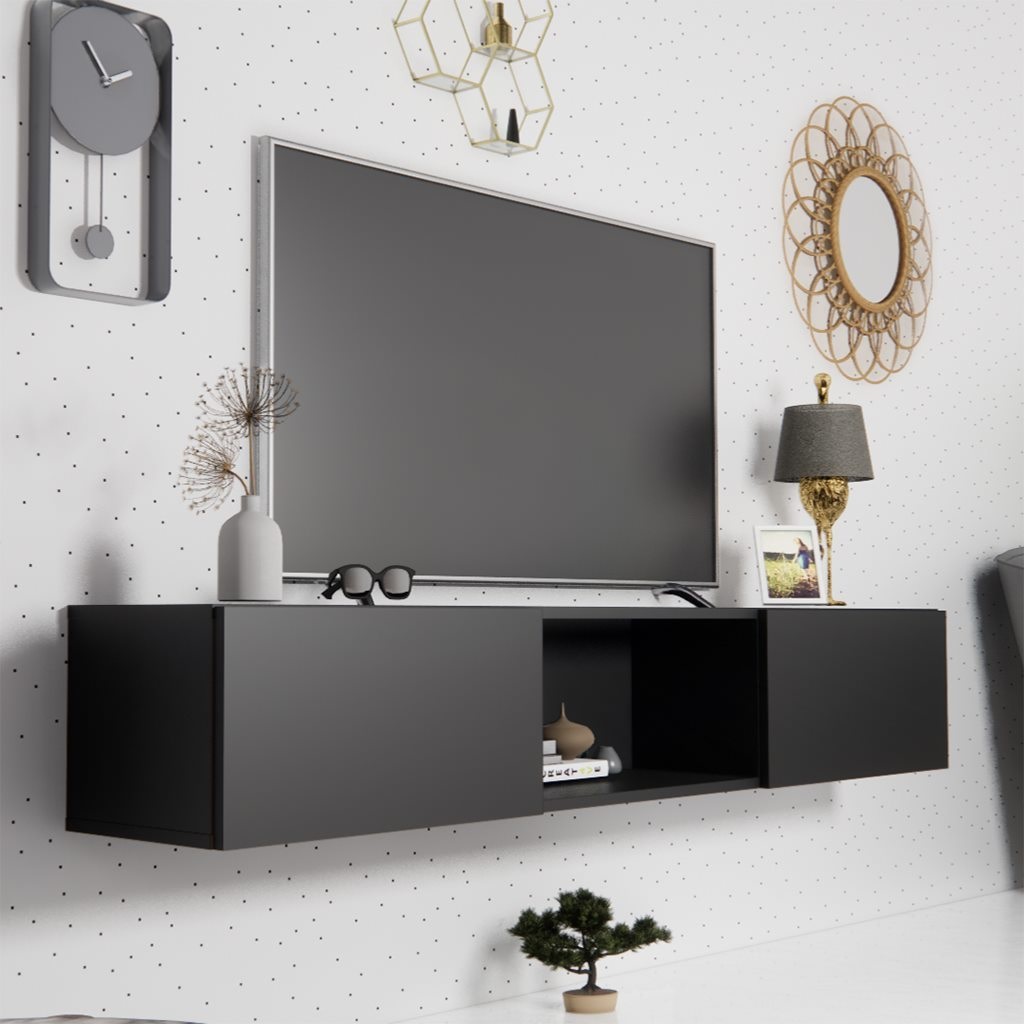 Natural Particle Board TV Table Black - 180x30x30 cm