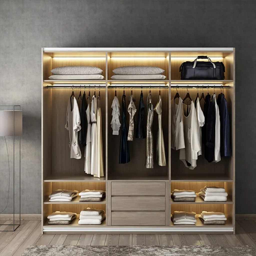 Counter Wood Wardrobe 3 doors Brown and Black - 220x60x180 cm