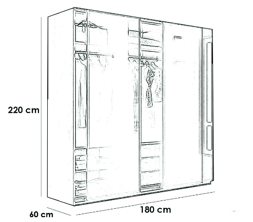 Counter Wood Wardrobe 3 doors Brown and Black - 220x60x180 cm