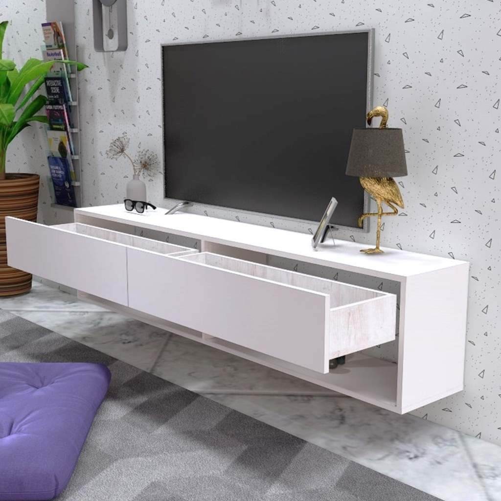 Natural Particle Board TV Table White - 180x40x30 cm