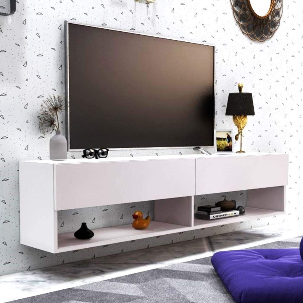 Natural Particle Board TV Table White - 180x40x30 cm