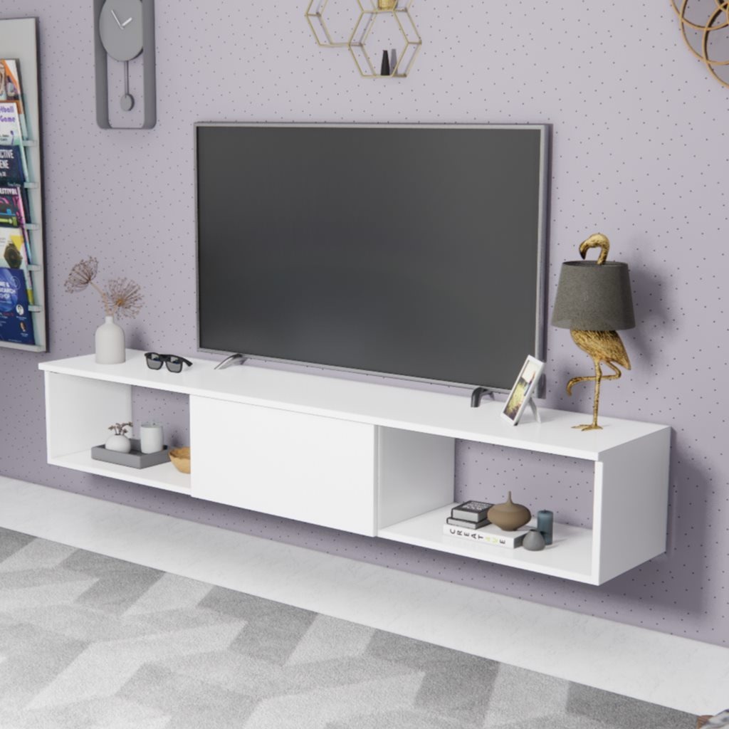 Natural Particle Board TV Table White - 180x30x35 cm