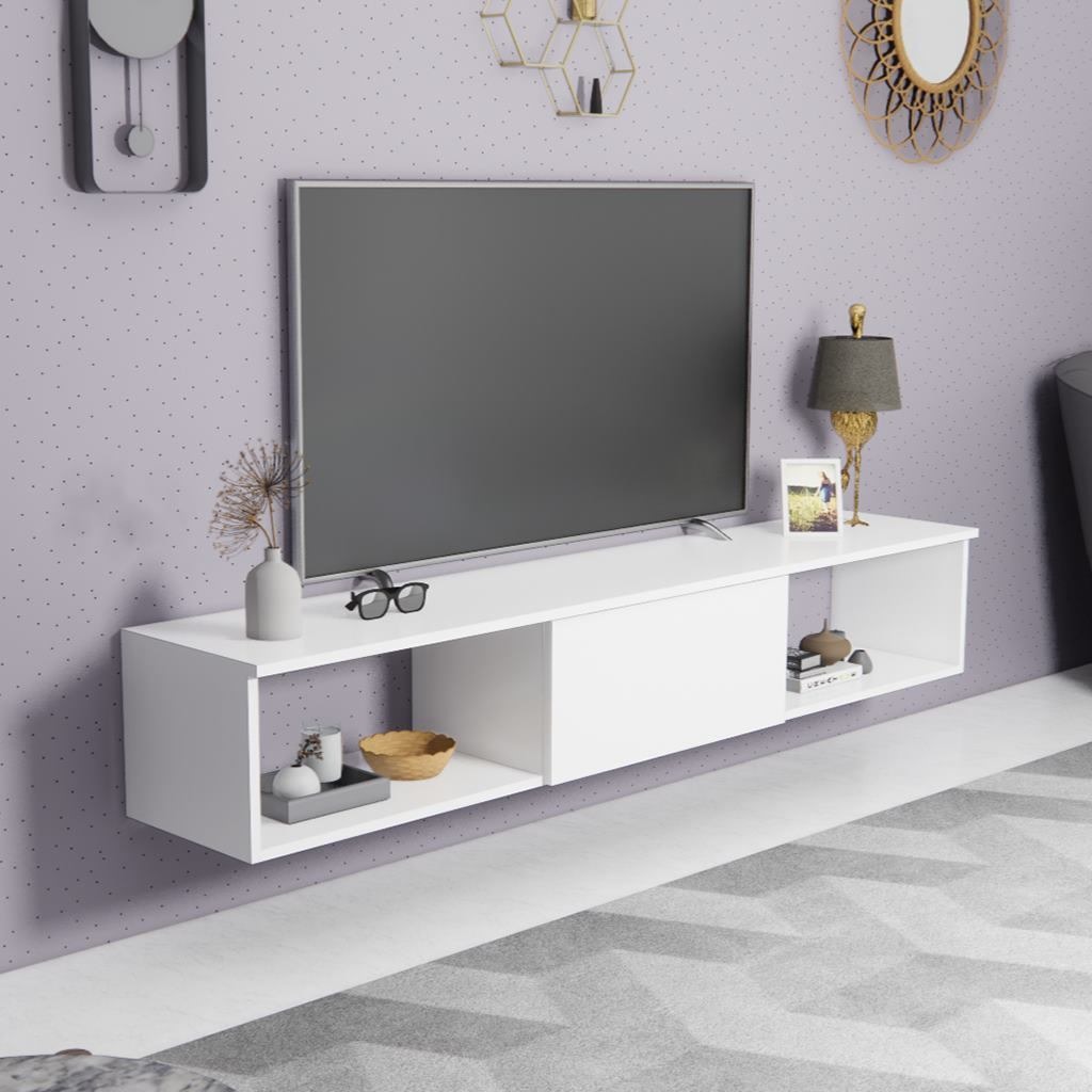 Natural Particle Board TV Table White - 180x30x35 cm
