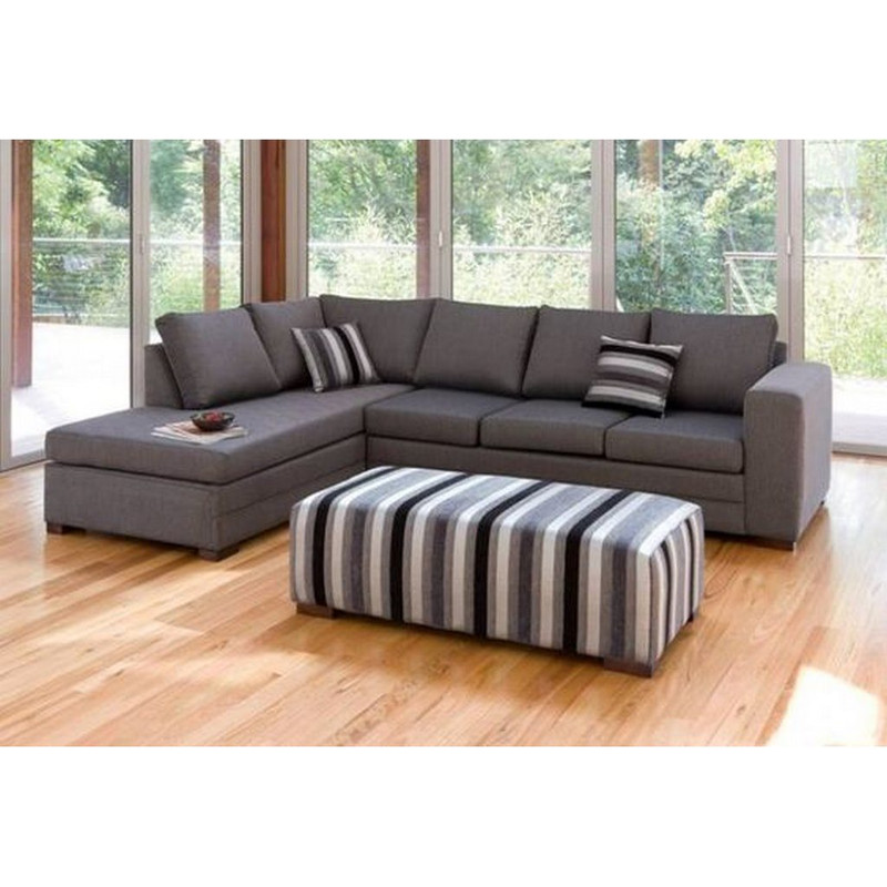 Swedish wood and polyester L-shape sofa