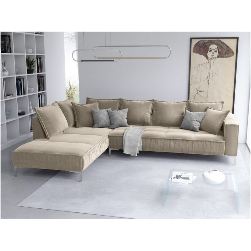 Swedish wood and velvet L-shape sofa