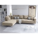 Swedish wood and velvet L-shape sofa