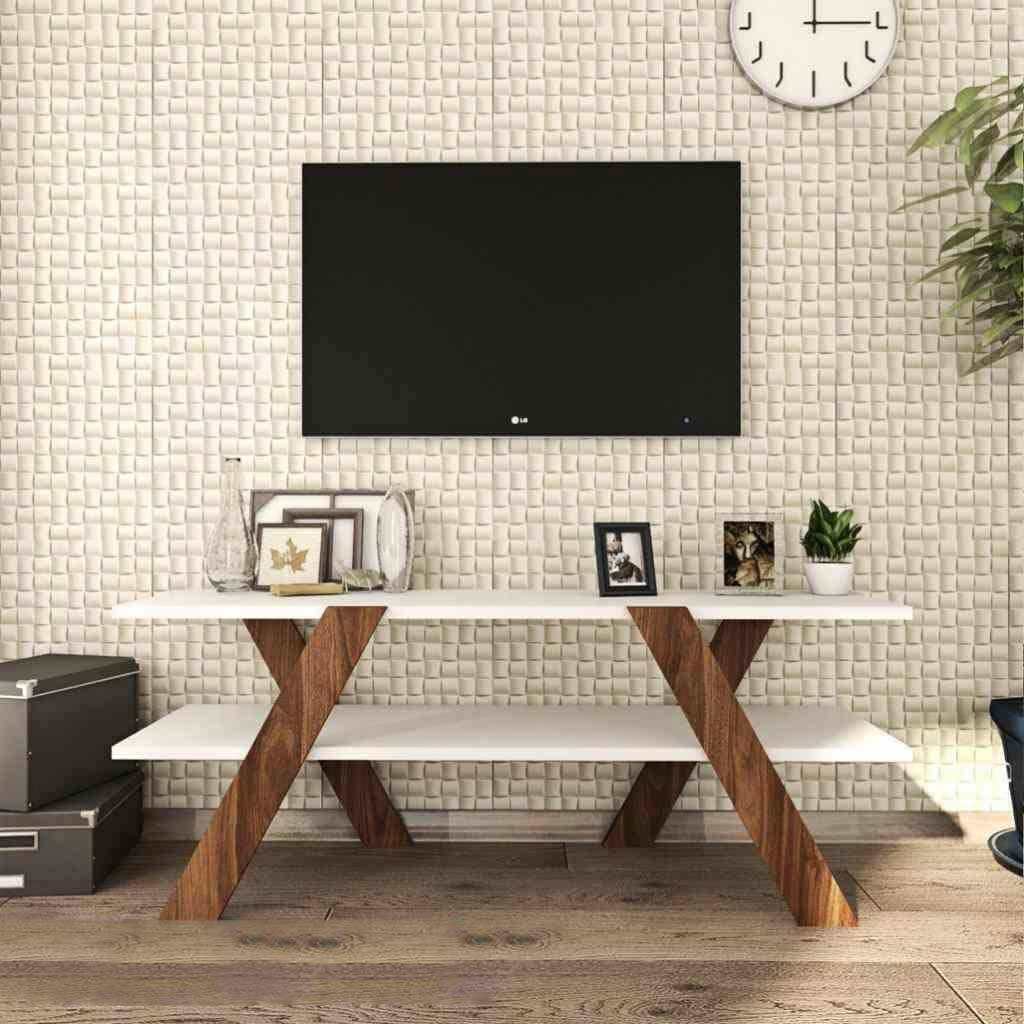MDF TV Table White & Brown - 150x30x50 cm