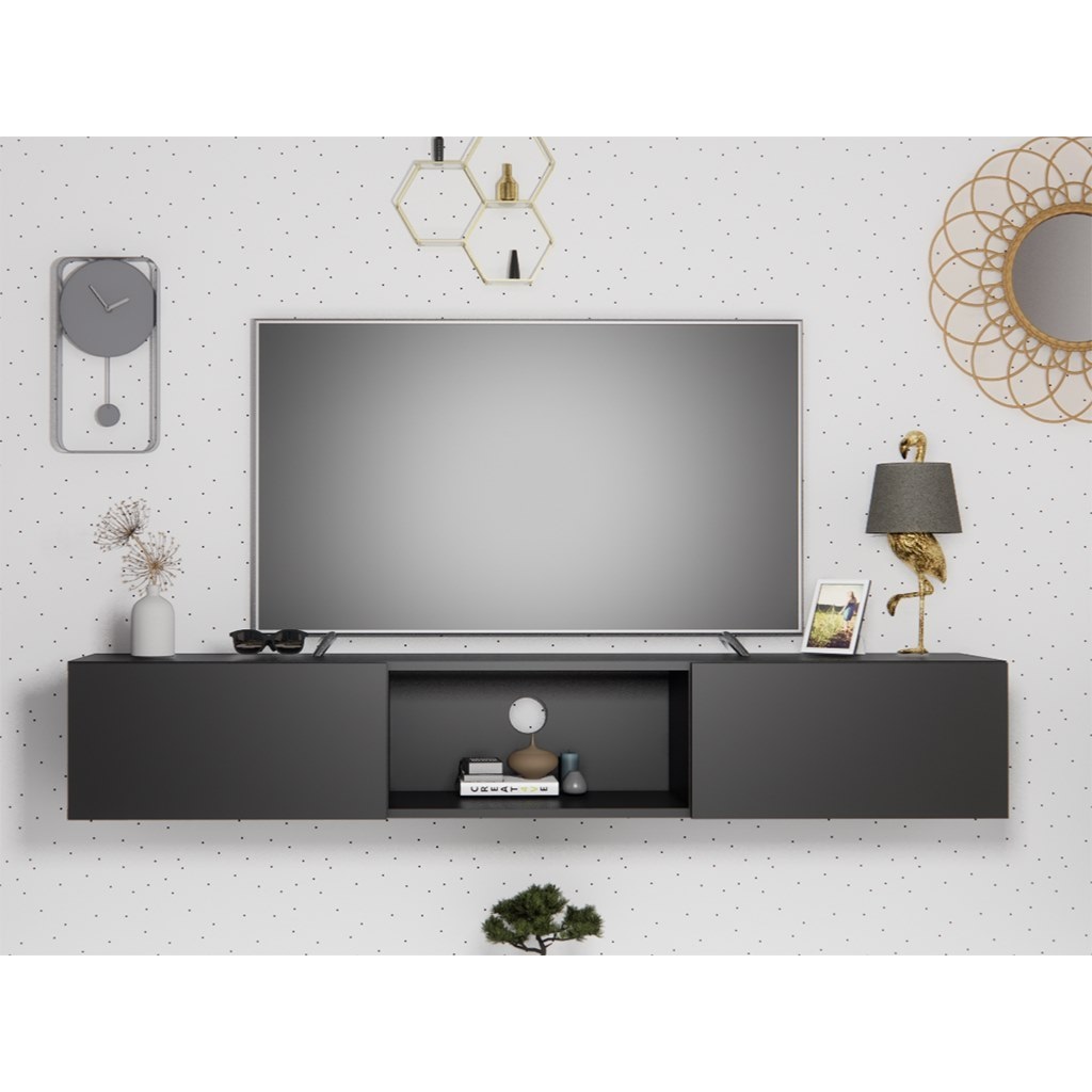 Natural Particle Board TV Table Black - 180x30x30 cm