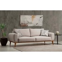 Swedish MDF Wood and Linen 3 Seaters Sofa - Beige