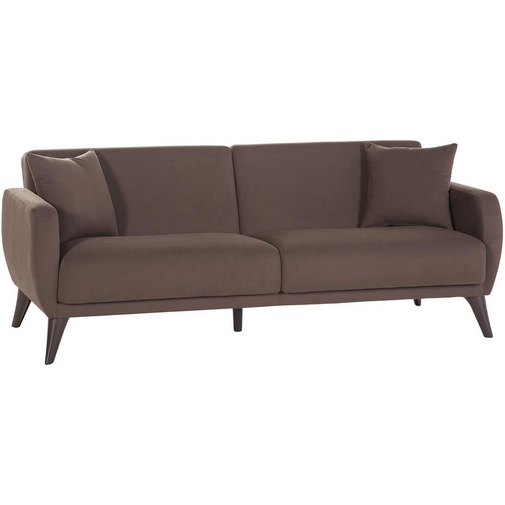 Swedish wood and velvet 3 Seaters Sofa - Brown