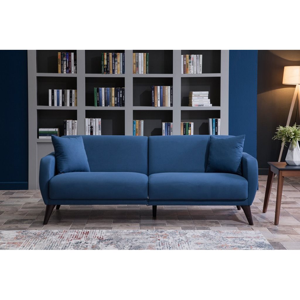 Swedish wood and velvet 3 Seaters Sofa - Blue