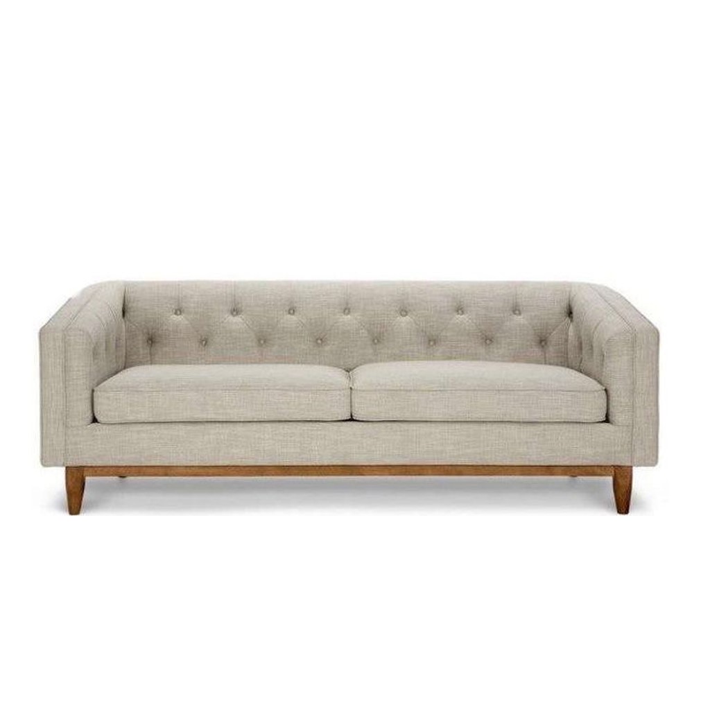 Swedish Wood and Linen 3 Seaters Sofa - Beige