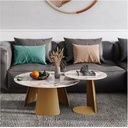 Iron, MDF and Marble wood Coffee Tables Set 2 Pieces - Gold and White