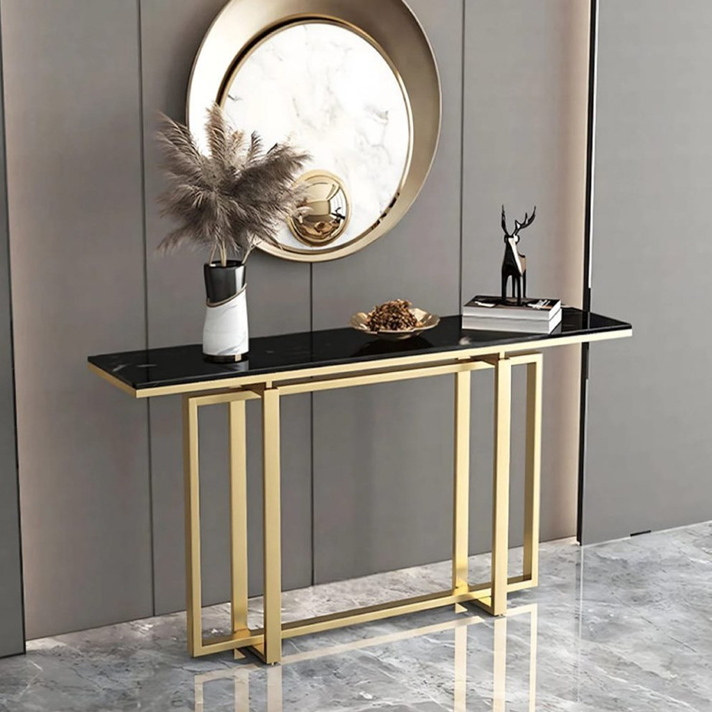 Iron and Alternative Marble Console Gold and Black - 130x40x100 cm