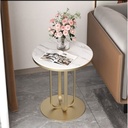 Iron, MDF and Marble wood Side Table White and Gold - 45x45x60 cm