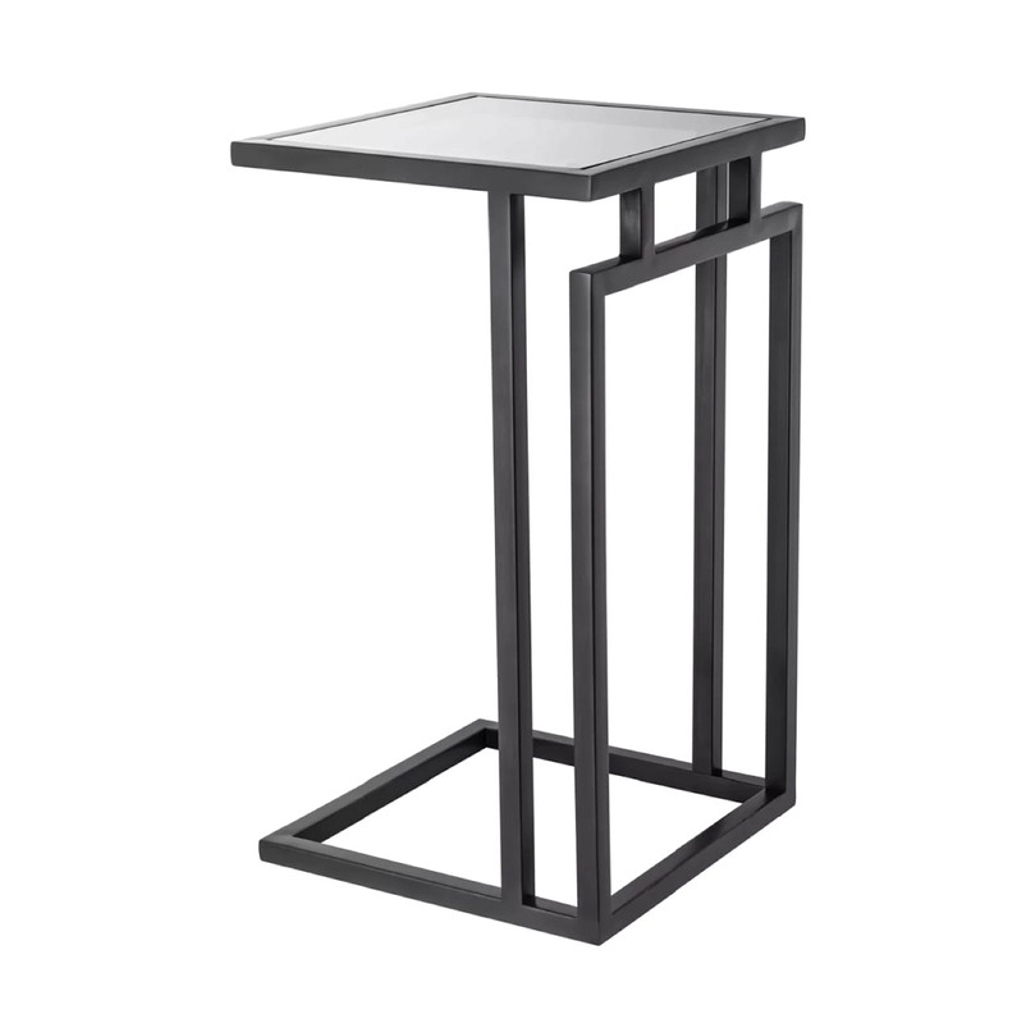 Iron and Glass Side Table Black - 35x35x55 cm