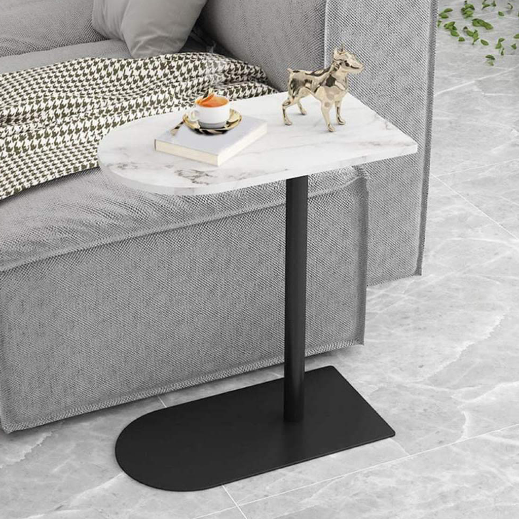 Iron, MDF and Marble wood Side Table Black and White - 45x30x55 cm