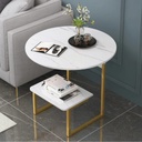 Iron, MDF and Marble wood Side Table Gold and White - 50x50x60 cm